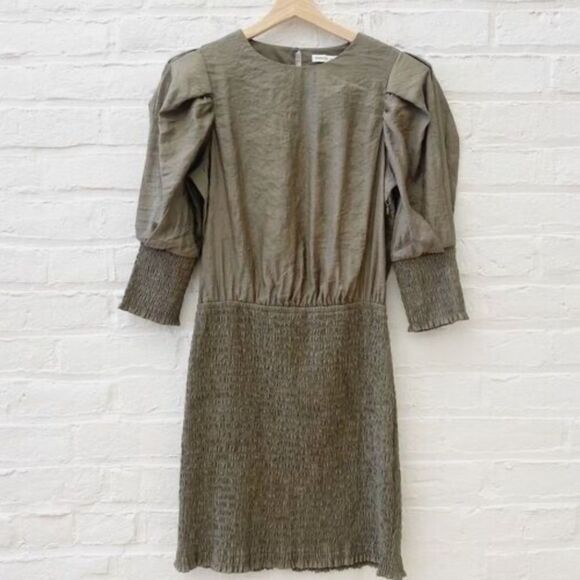 Rebecca Minkoff Geneva Smocked
Puff Sleeve Dress in Army Green large midi - Picture 12 of 16